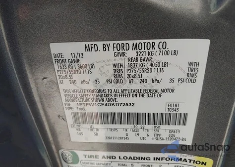 2013 Ford F-150 Fx2 from USA, damaged, VIN 1FTFW1CF4DKD72532